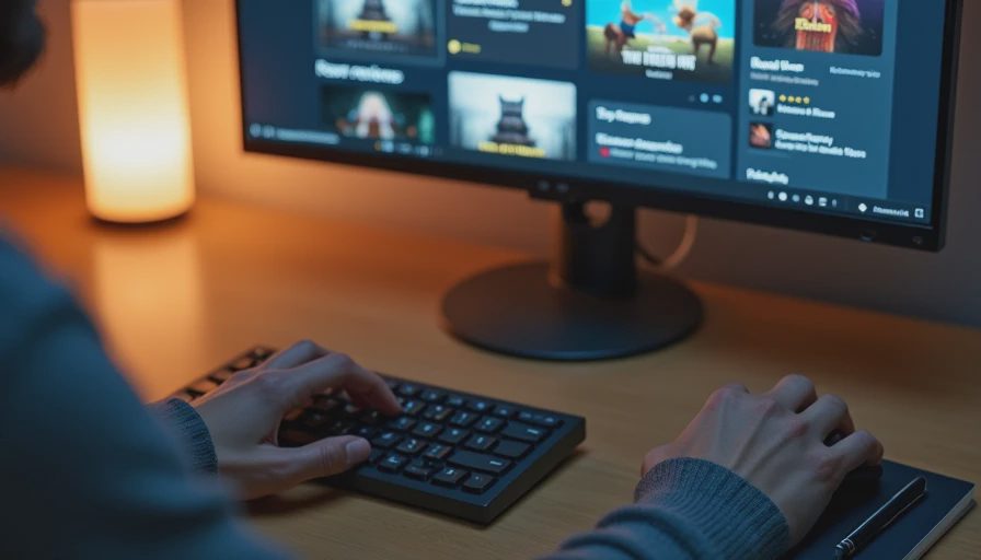 Hands using a mouse while browsing a filtered Steam search by fewest reviews.